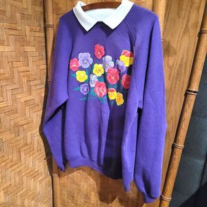VTG Morning Sun Grannycore Grandmacore Cottagecore Painted Sweatshirt 46-48" XL
